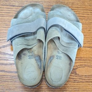 Birkenstock Kyoto Taupe Suede Leather Sandals Slides 40
